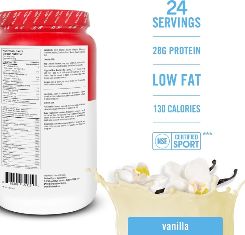 BIOSTEEL Whey Protein Isolate Vanilla - 25g Protein, Low Carb, No Artificial Sweeteners - Image 2