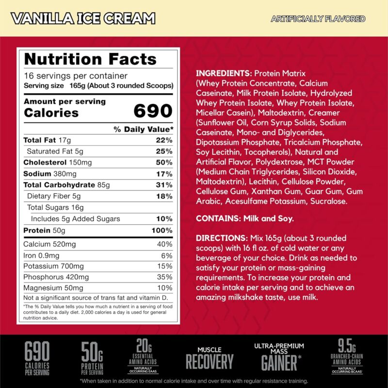 BSN TRUE-MASS Weight Gainer Protein Powder, Vanilla Ice Cream, 5.82 lbs – Muscle Recovery - Image 2