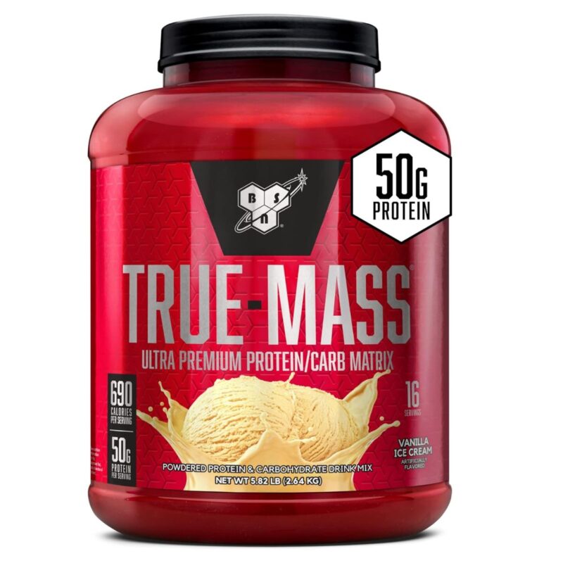 BSN TRUE-MASS Weight Gainer Protein Powder, Vanilla Ice Cream, 5.82 lbs – Muscle Recovery