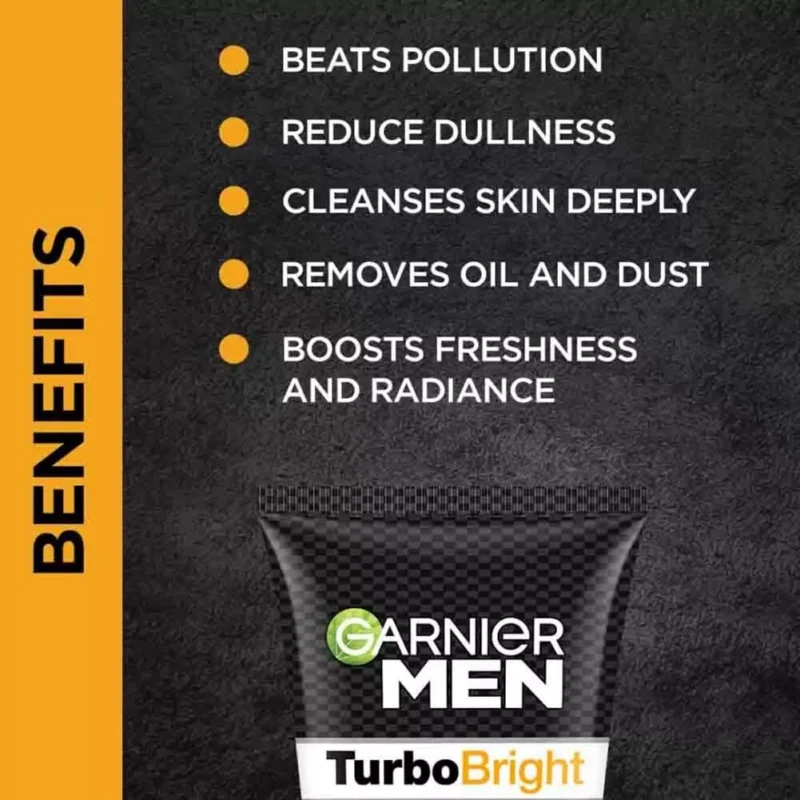 Garnier Men Turbo Bright Facewash – Charcoal & Clay for Deep Cleansing, 100g - Image 3