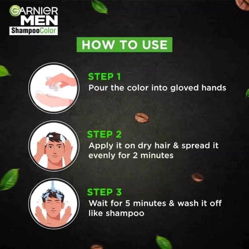 5 Packs x Garnier Men Shampoo Hair Color 1.0 Natural Black – Quick & Easy Grey Coverage - Image 3