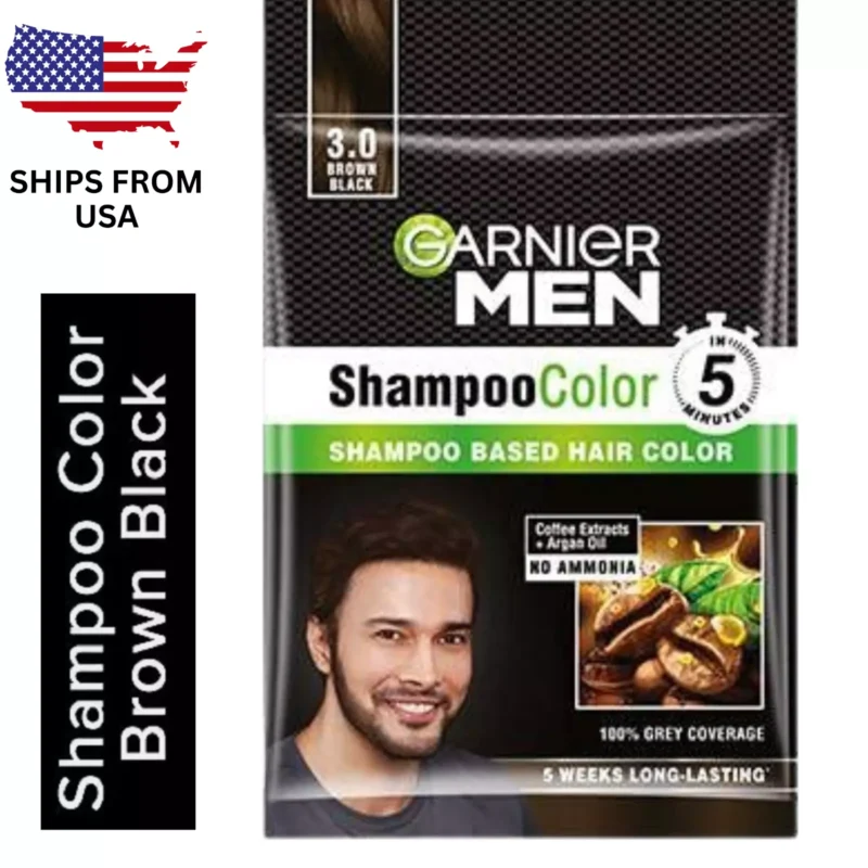 5 Packs x Garnier Men Shampoo Hair Color 3.0 Brown Black – Quick & Easy Grey Coverage