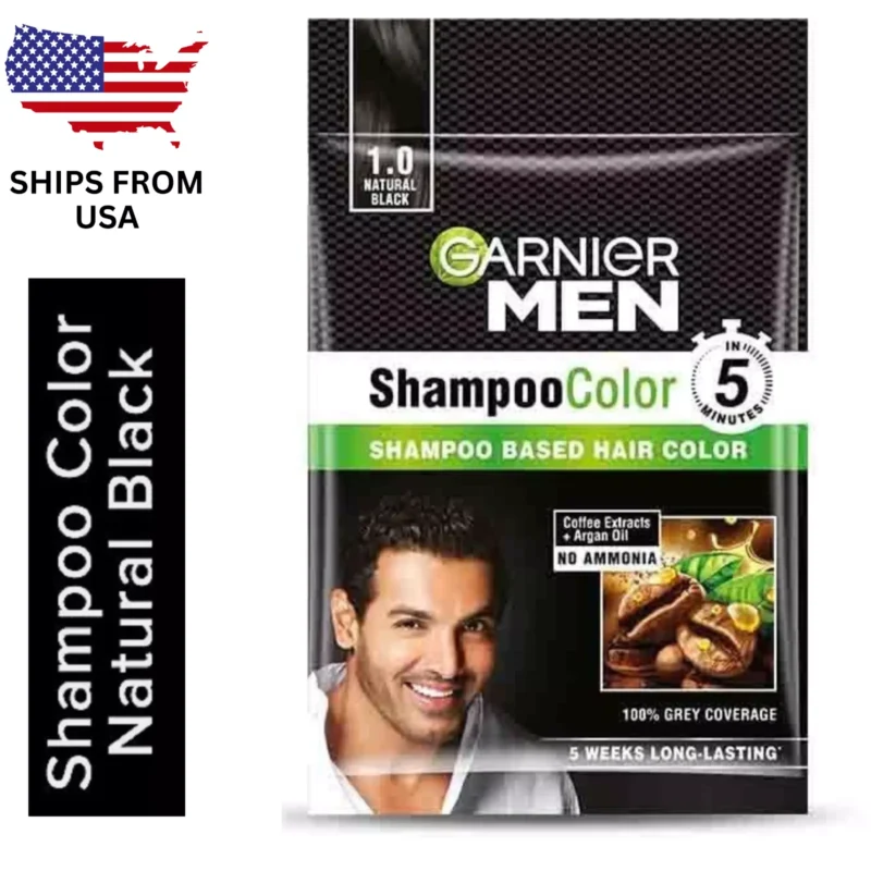 5 Packs x Garnier Men Shampoo Hair Color 1.0 Natural Black – Quick & Easy Grey Coverage