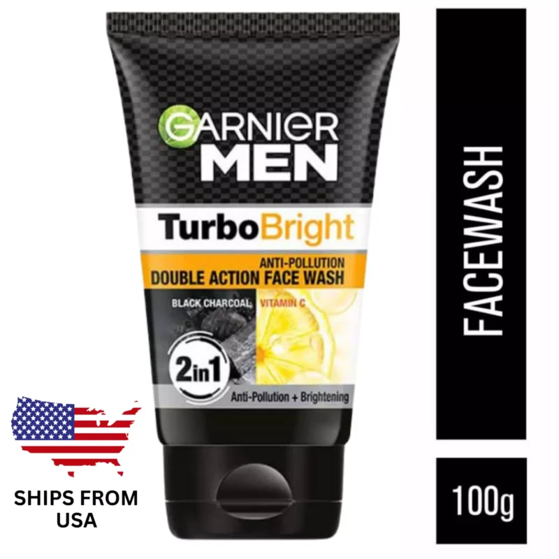 Garnier Men Turbo Bright Facewash – Charcoal & Clay for Deep Cleansing, 100g