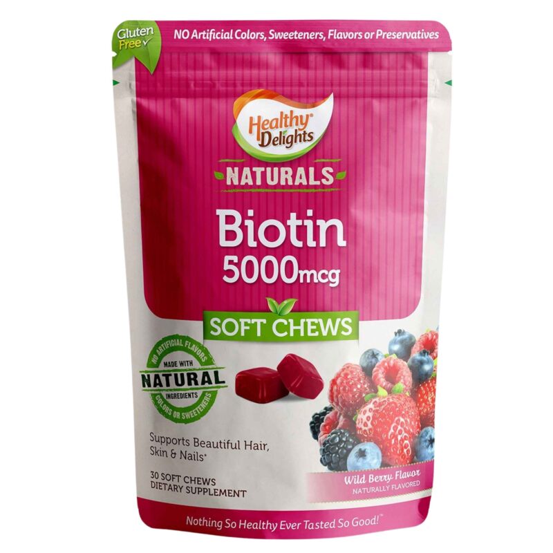 Healthy Delights Biotin Gummies for Hair Growth, Skin & Nails - 10,000mcg Per Serving, Natural Strawberry Flavor