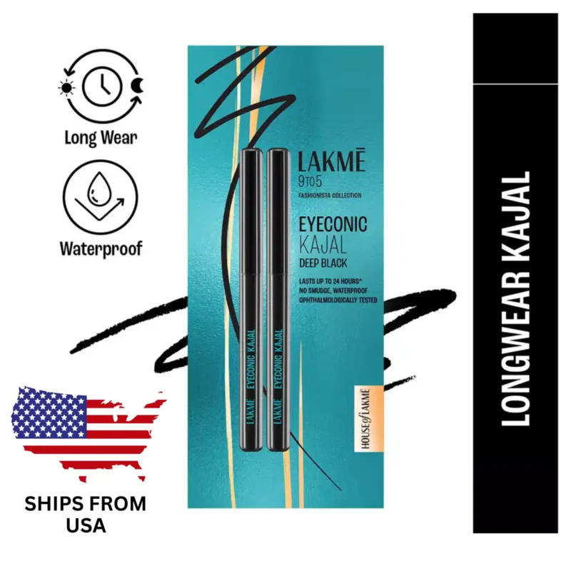 Lakmé Eyeconic Kajal & Eyeliner Deep Black – 24H Smudge-Proof, Twin Pack