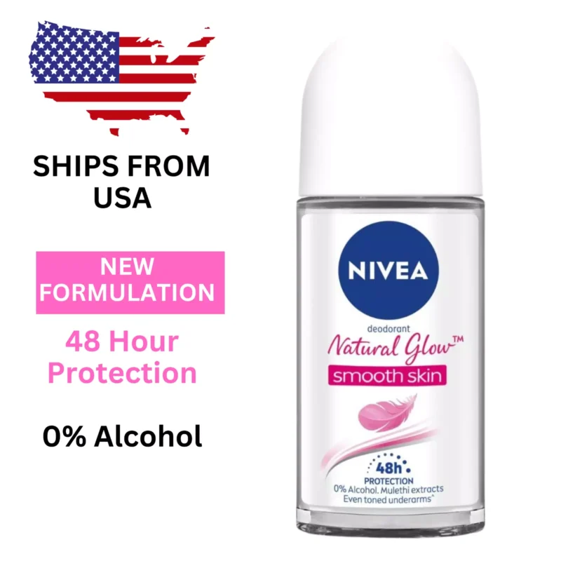 NIVEA Natural Glow Smooth Skin Deodorant Roll-On for Women, 50ml – Long-Lasting Freshness