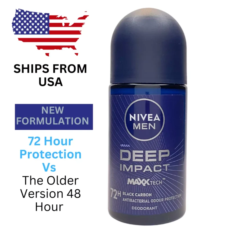 NIVEA Men Deep Impact Roll-On Deodorant | Black Carbon Freshness | 50ml  x 2 Packs