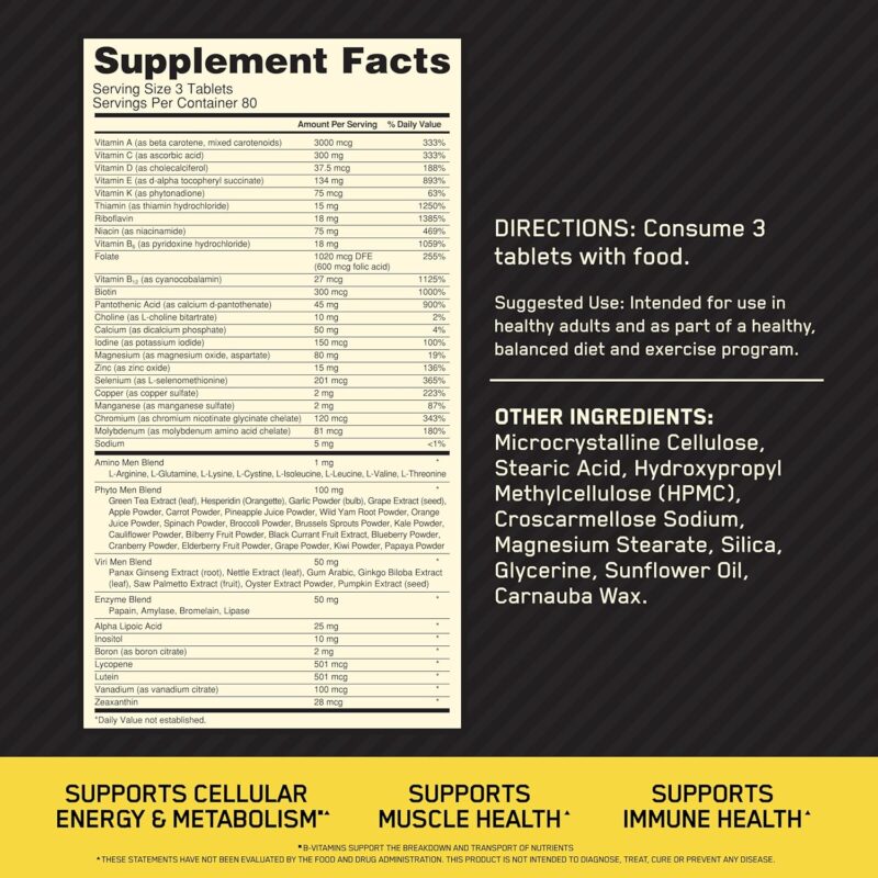 Optimum Nutrition Opti-Men Multivitamin for Men – Daily Nutrient Support with Vitamins, Minerals & Amino Acids 240 Tablets (Exp 11/2023) - Image 2